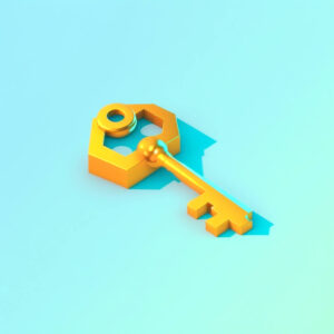 A golden key representing keyword research for technical seo.