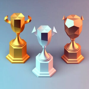 Trophies representing website goals.